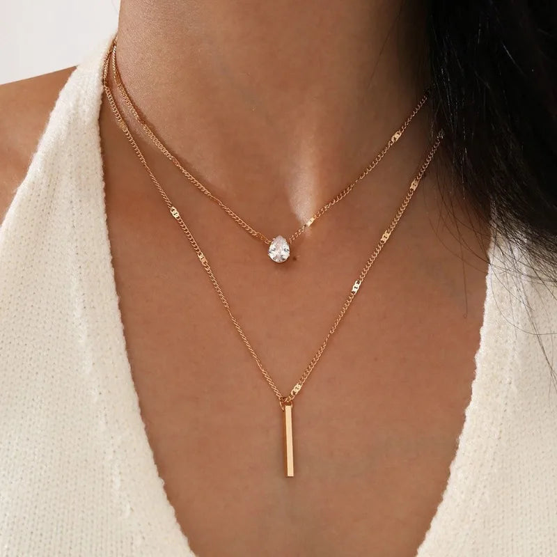 Multilayer Crystal Heart & Star Pendant Necklace