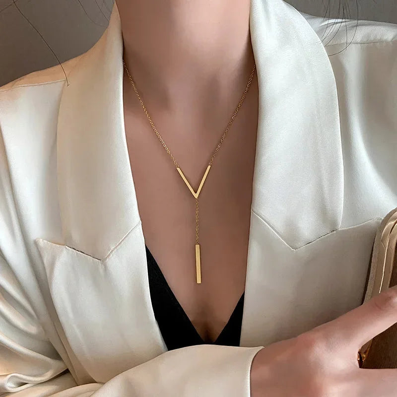 V-Shape Gold Pendant Necklace