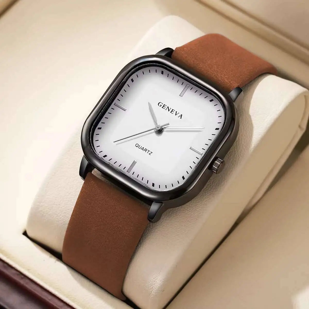 Minimalist Square Quartz Leather Strap Men’s Fashion Wrist Watch