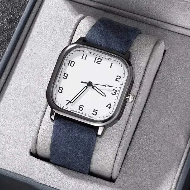 Men’s Square Quartz Leather Strap Watch Fashion Casual Wristwatch