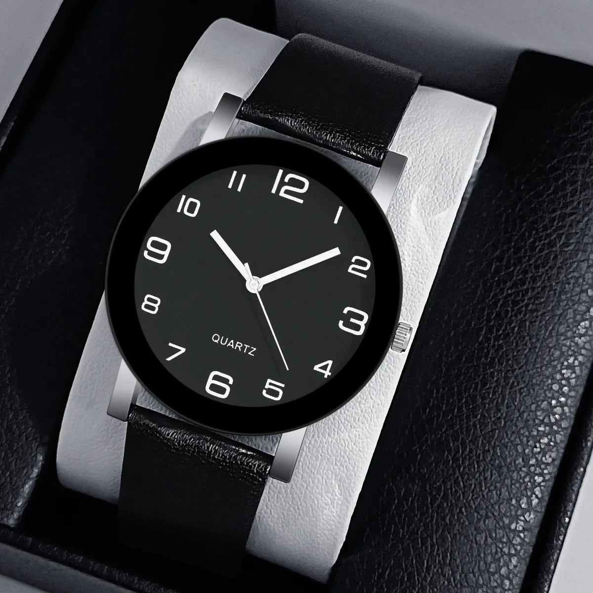 MOONBIFFY Dual Display Quartz Leather Watch
