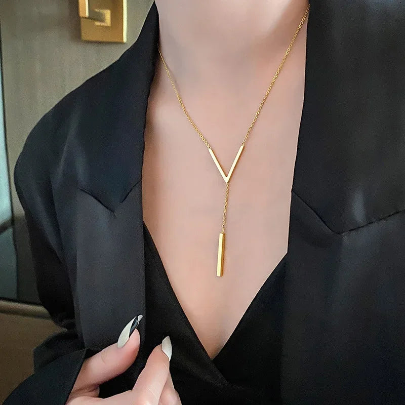 V-Shape Gold Pendant Necklace