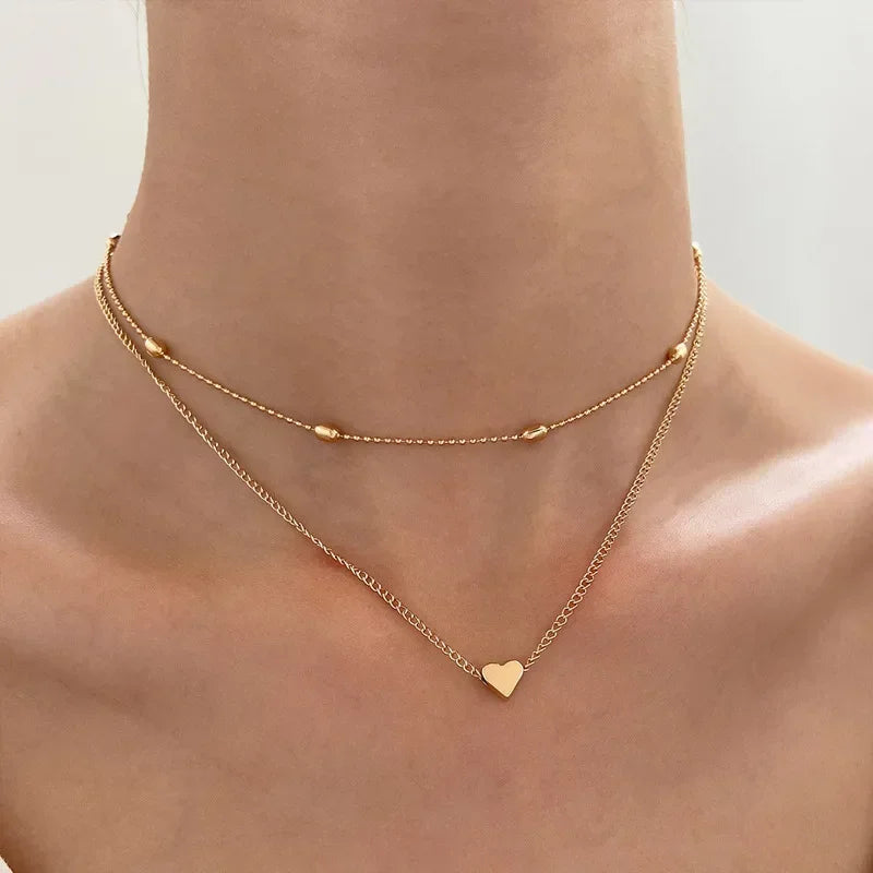 Multilayer Crystal Heart & Star Pendant Necklace
