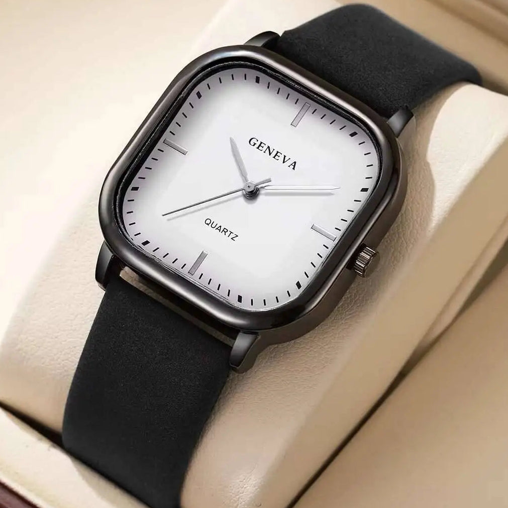 Minimalist Square Quartz Leather Strap Men’s Fashion Wrist Watch