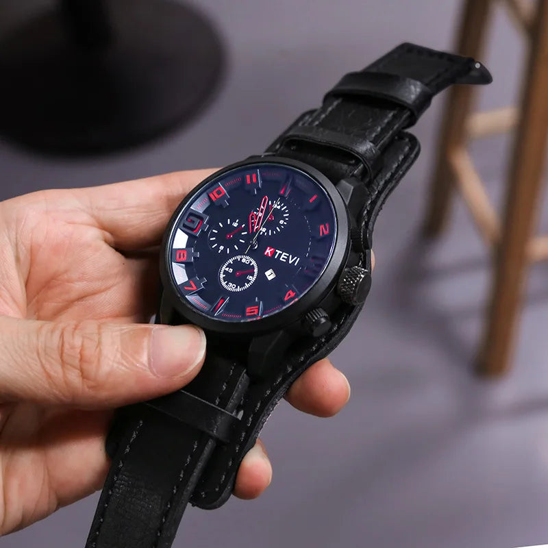 UTHAI BK94 Blue Glass Large Dial Quartz Men’s Fashion Leather Watch