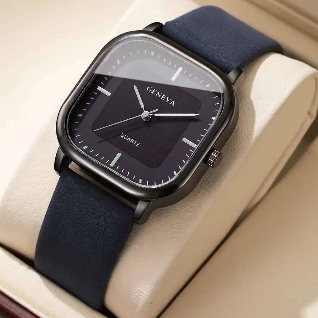 Minimalist Square Quartz Leather Strap Men’s Fashion Wrist Watch