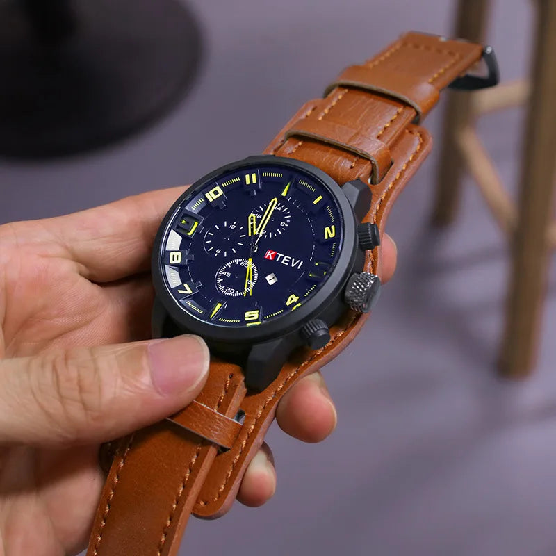 UTHAI BK94 Blue Glass Large Dial Quartz Men’s Fashion Leather Watch