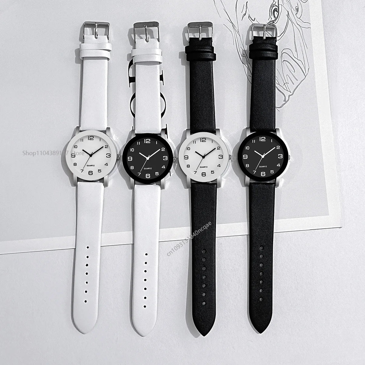 MOONBIFFY Dual Display Quartz Leather Watch