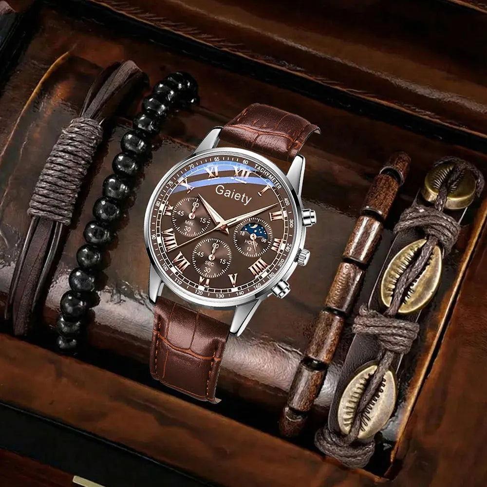 Men’s Vintage Minimalist Quartz Leather Watch