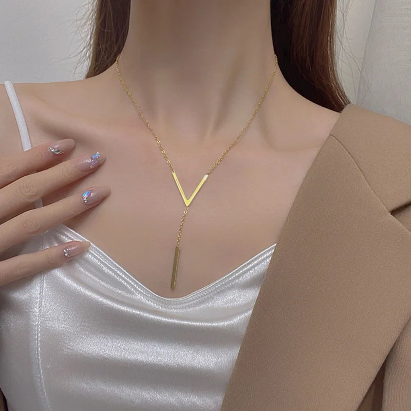 V-Shape Gold Pendant Necklace