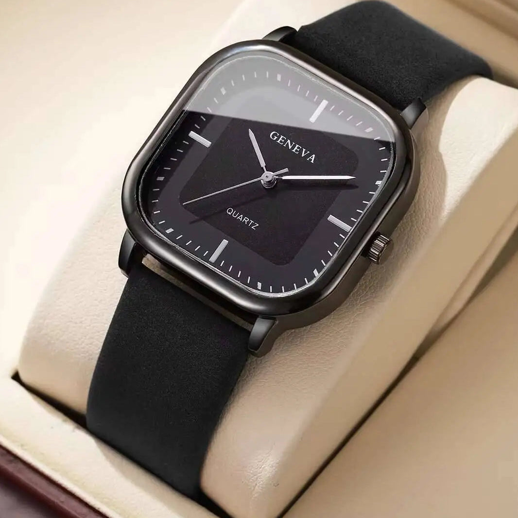 Minimalist Square Quartz Leather Strap Men’s Fashion Wrist Watch