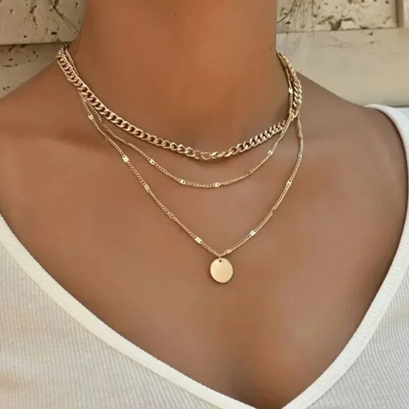Multilayer Crystal Heart & Star Pendant Necklace