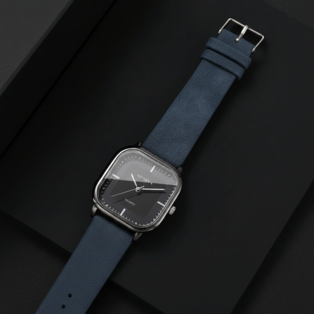 Minimalist Square Quartz Leather Strap Men’s Fashion Wrist Watch