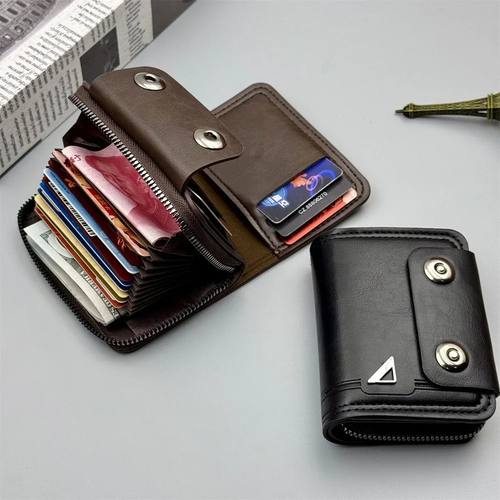 Men Retro Slim Bifold Leather Wallet