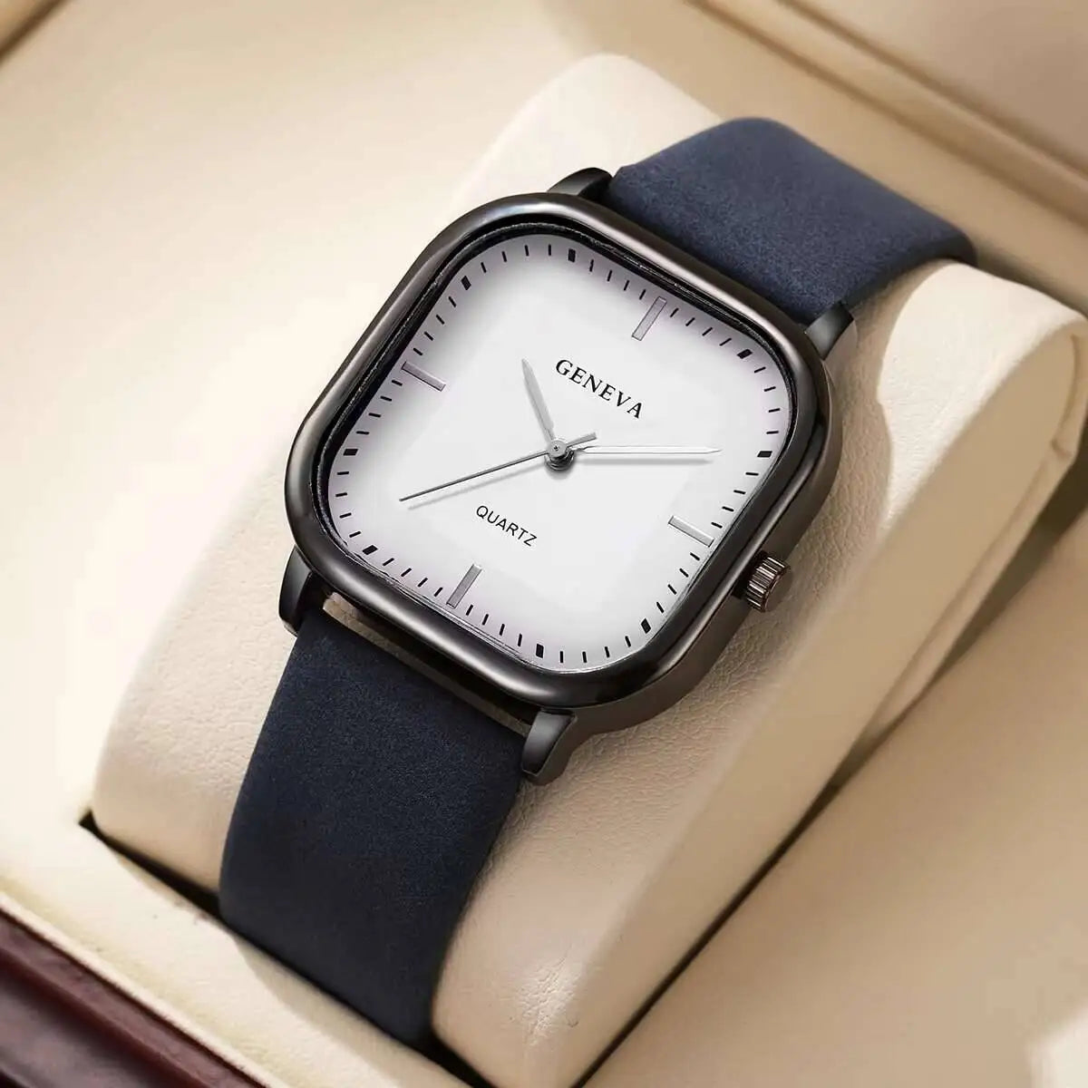 Minimalist Square Quartz Leather Strap Men’s Fashion Wrist Watch