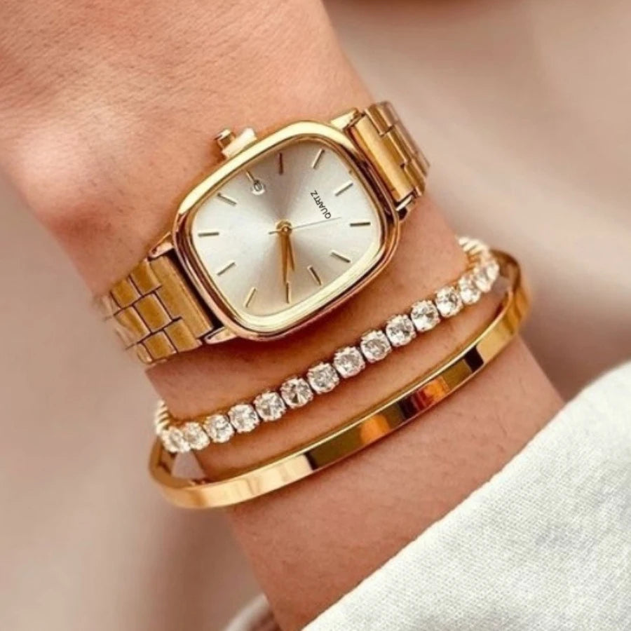 Women’s Square Watch & Bracelet Set (3PCS)