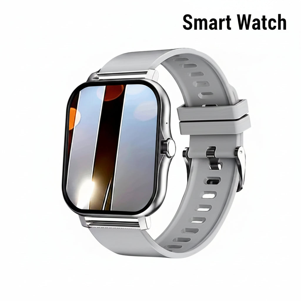 Smartwatch with a gray band on a white background