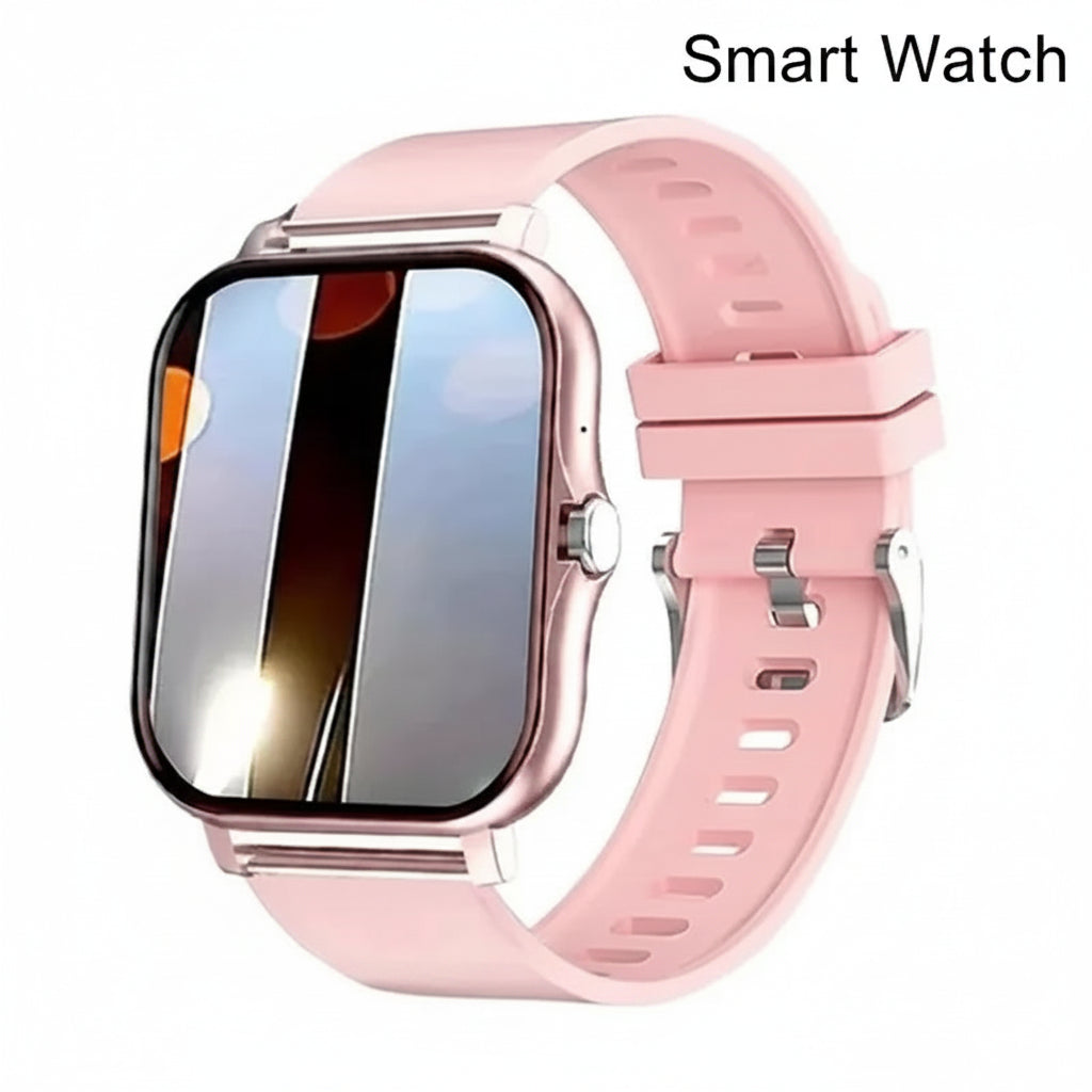 Smartwatch with a pink band on a white background