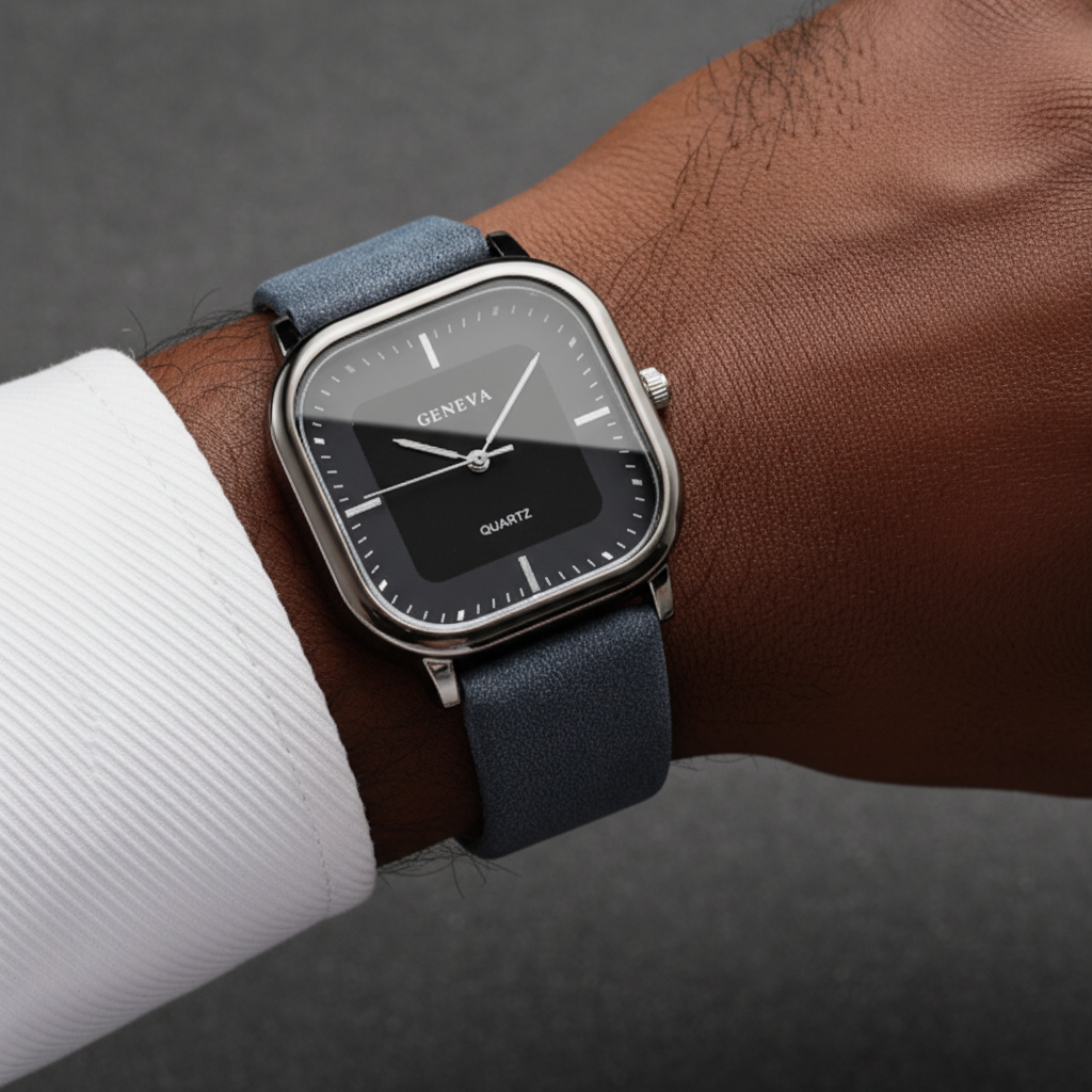 Minimalist Square Quartz Leather Strap Men’s Fashion Wrist Watch